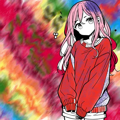 manga teen girl  in a sweater and baggy pants