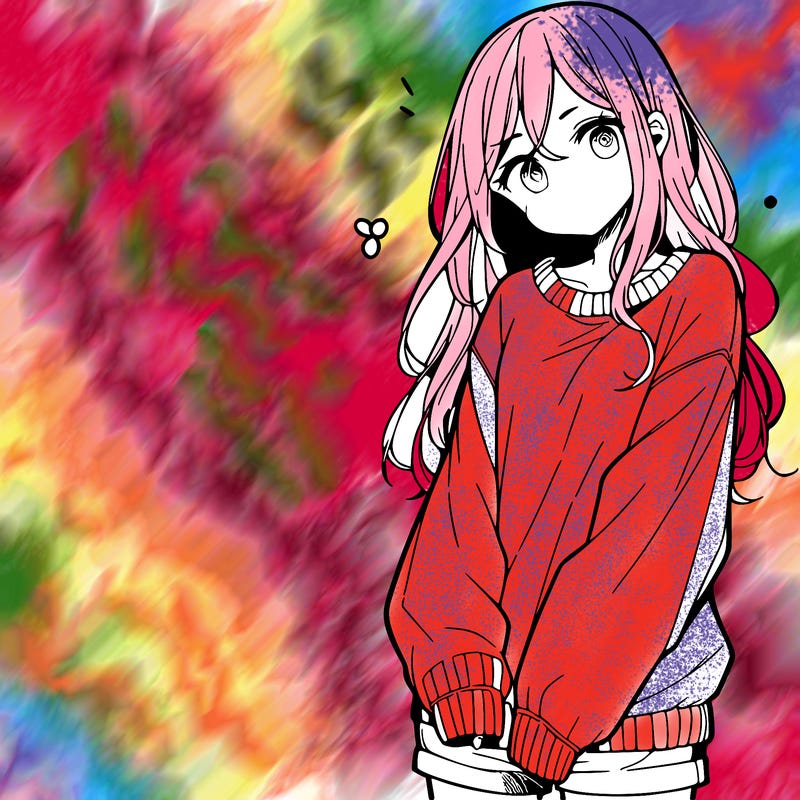 manga teen girl  in a sweater and baggy pants
