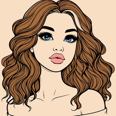 realistic girl with wavy hair and lips