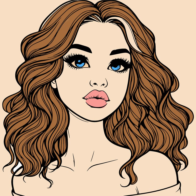 realistic girl with wavy hair and lips