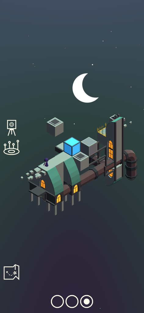 Chronescher - Eine Figur auf einer isometrischen Architekturstruktur in Chronescher unter einem Halbmond