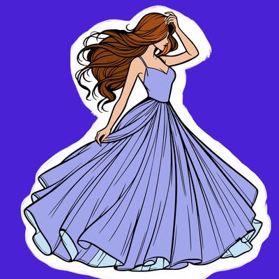 realistic woman with dress flowing in the wind