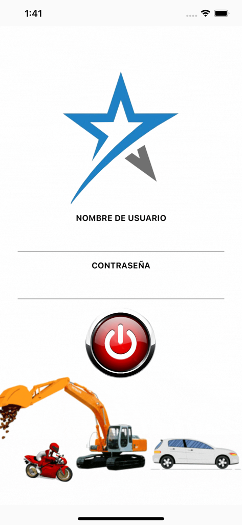 GPS STARLINK - Tela de login do GPS STARLINK com campos de nome de usuário e senha em espanhol, apresentando um logotipo de estrela e ilustrações de veículos