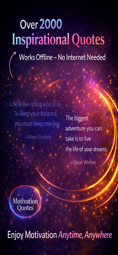 Motivation Quote app screenshot showcasing over 2000 inspirational quotes available offline.