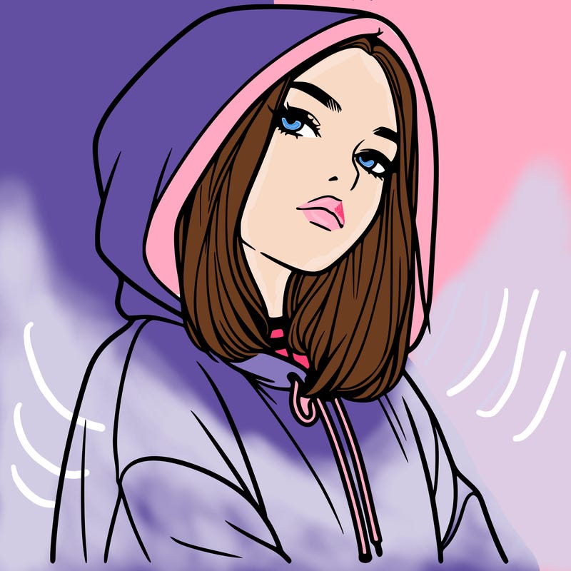 a realistic girl in a hoodie