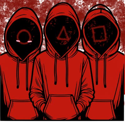 3 faceless people in  hoodies