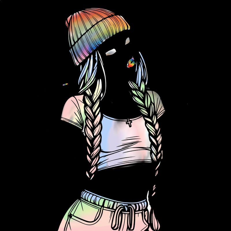 realistic teenage girl with braids and a beanie and crop top doing 🫶🏼