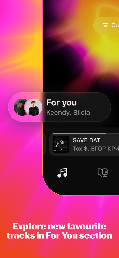 Yandex Music app For You section for personalized music discovery