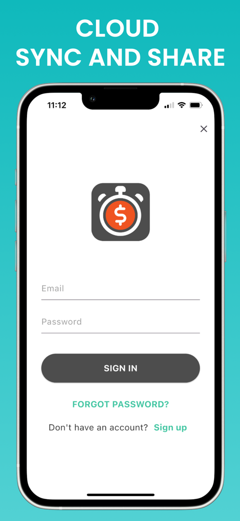 Sign in screen for the Bills Organizer and Reminder app featuring cloud sync and share functionality.