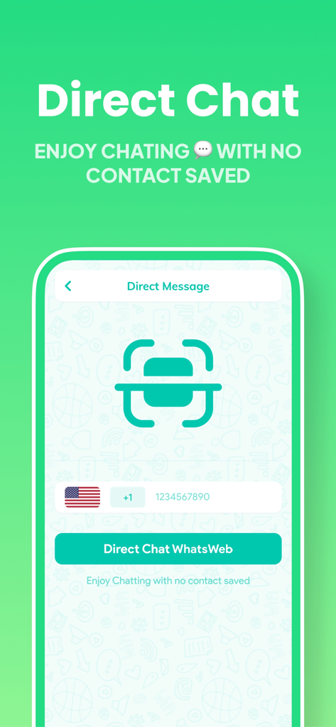 Clone App - Multiple Account - Screenshot of the Clone App Direct Chat feature allowing users to message phone numbers without saving them as contacts.