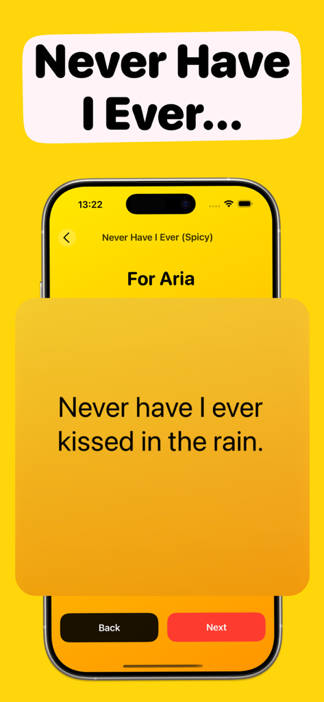 Sleepover Games - I Have Never - Never Have I Ever game prompt for sleepovers on a smartphone screen