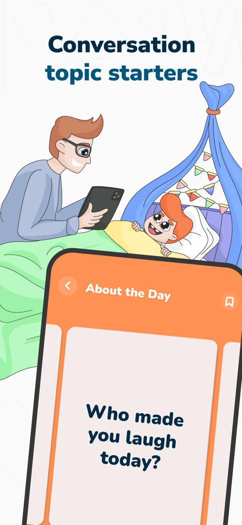 A father and child bonding at bedtime using a Hearty app conversation prompt