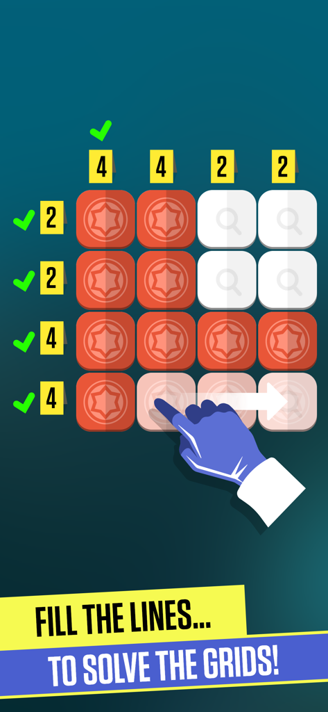 CRIMO - Detective hand solving a nonogram logic puzzle grid in the CRIMO game