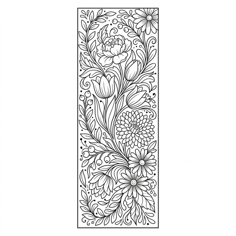 Unleash your artistic flair with this beautiful abstract floral bookmark coloring page. Its intricate botanical design provides a relaxing and rewarding creative escape.