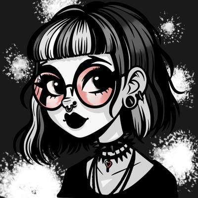 gothic girl with a mullet and glasses