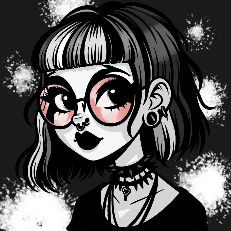 gothic girl with a mullet and glasses
