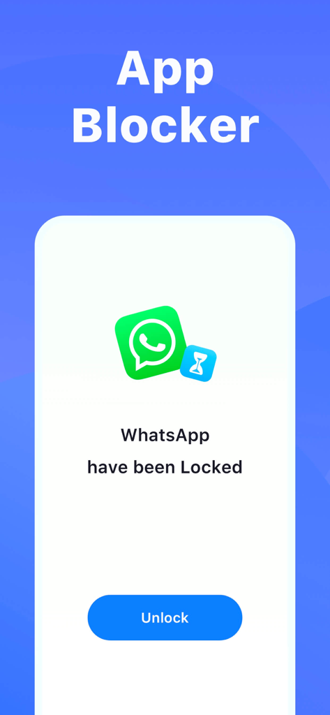 aLock - App Lock - aLock App-Oberfläche, die zeigt, dass WhatsApp gesperrt wurde, um dem Benutzer zu helfen, sich zu konzentrieren
