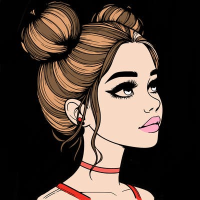 realistic girl with buns on the top of her head