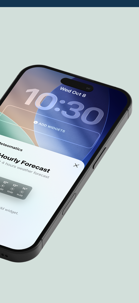 Meteomatics Weather App - Widget delle previsioni orarie dell'App Meteo Meteomatics visualizzato sulla schermata di blocco di un iPhone