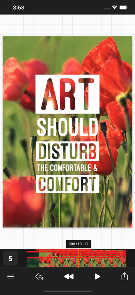 Vont app interface showing an aesthetic text overlay on a video of red poppy flowers