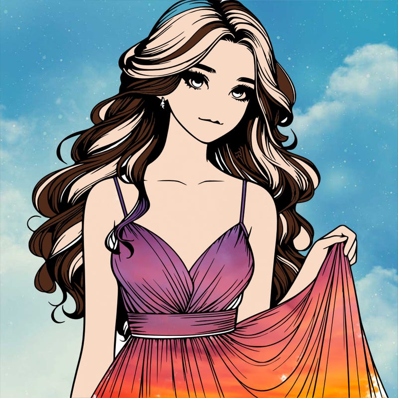realistic girl in flowy silky prom dress