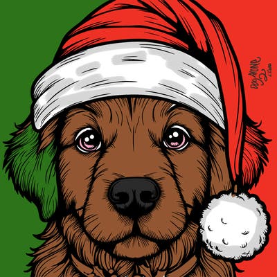realistic dog with a christmas hat