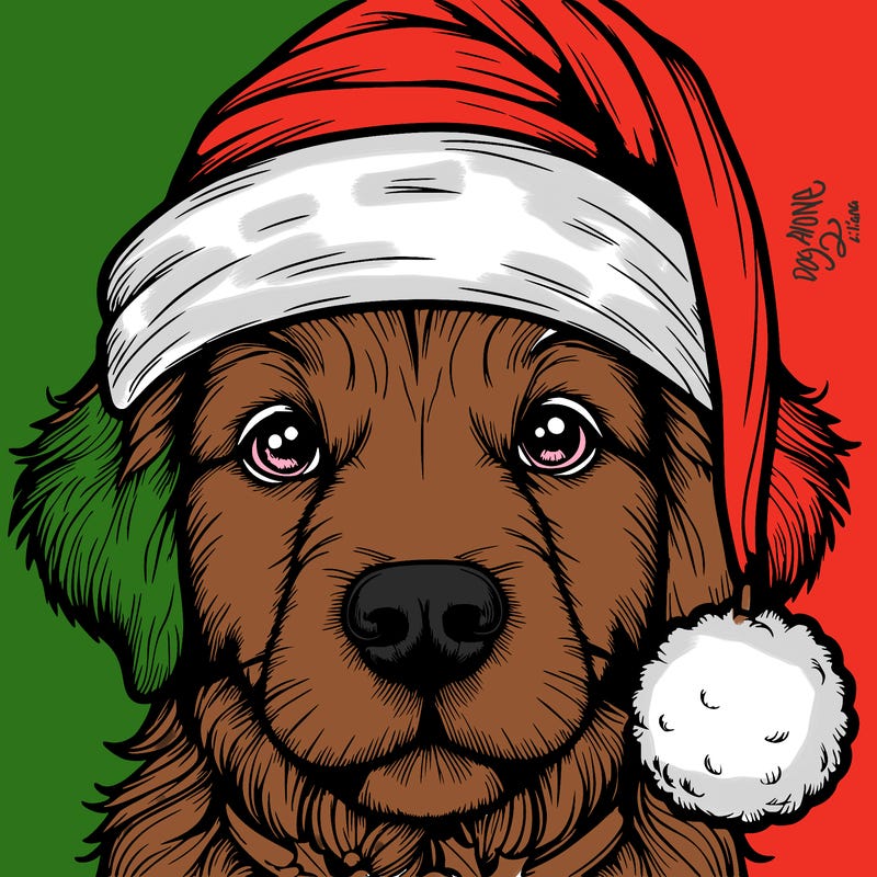 realistic dog with a christmas hat