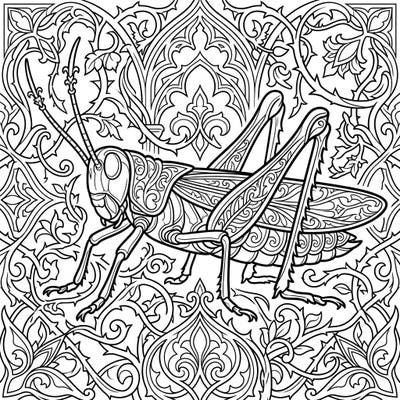 Unleash your creativity with this stunning Gothic Grasshopper coloring page. Immerse yourself in a world of intricate details, ornate patterns, and melancholic elegance, perfect for adult colorists seeking a unique challenge.
