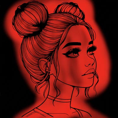 realistic girl with buns on the top of her head