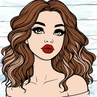 realistic girl with wavy hair and lips
