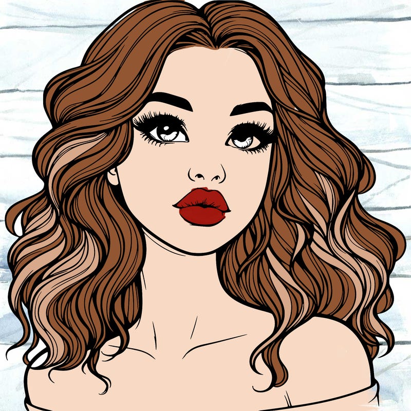 realistic girl with wavy hair and lips