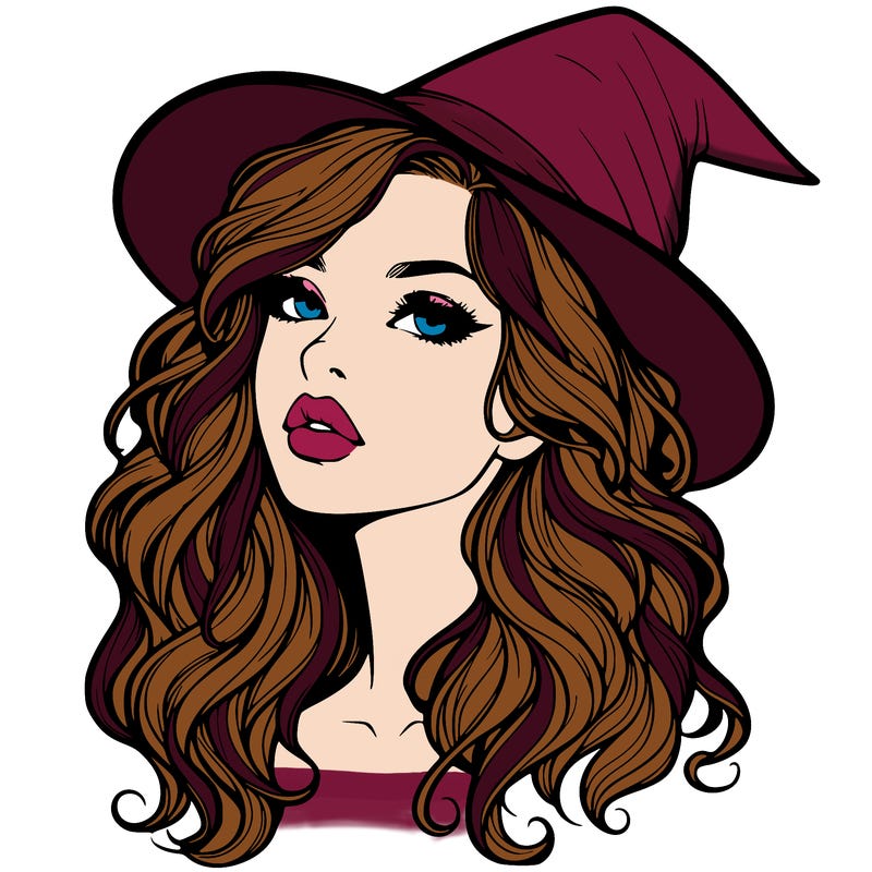 realistic witch girl with wavy hair and lips