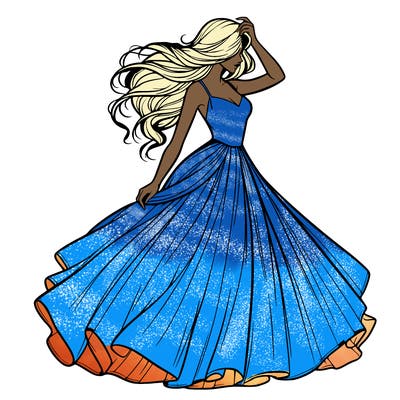 realistic woman with dress flowing in the wind