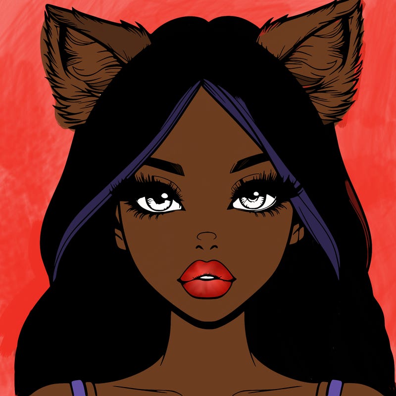 realistic girl with fox ears and realistic lips