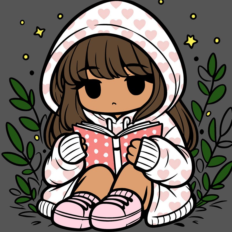 girl in oversized hoodie reading a book