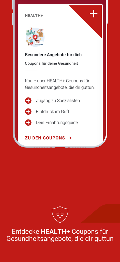 Generali Mobile Health - Interfaz de la aplicación Salud Móvil Generali que muestra cupones HEALTH+ para especialistas médicos y guías de salud