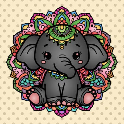 cute baby elephant animal mandala