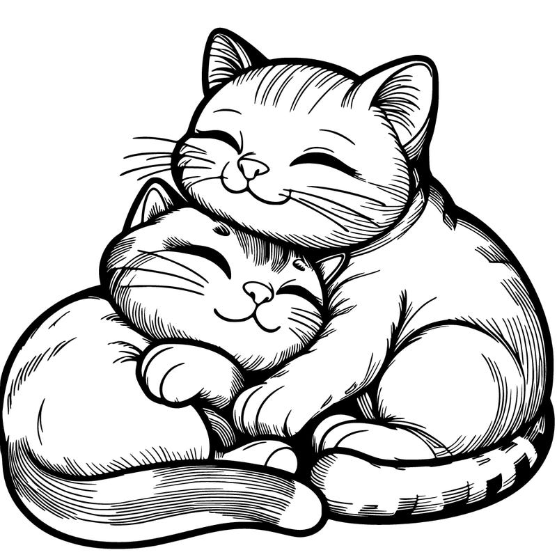 two realistic cats cuddling