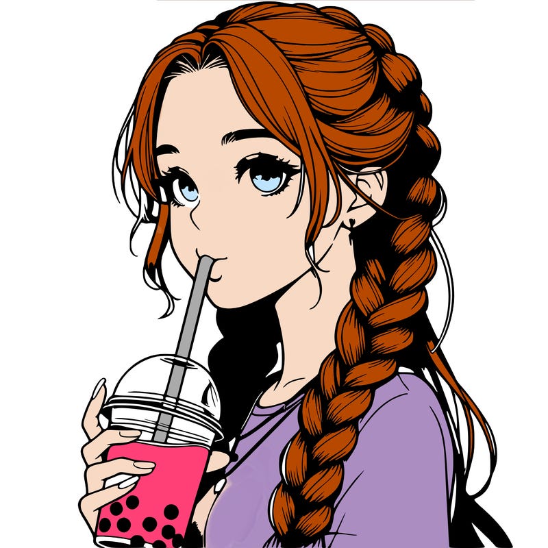 realistic girl with braided hair drinking boba