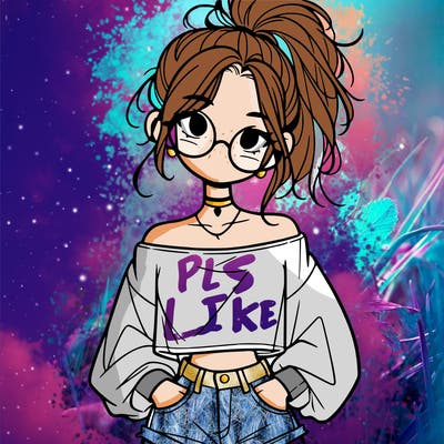 girl with a messy ponytail glasses a baggy crop top and jean shorts