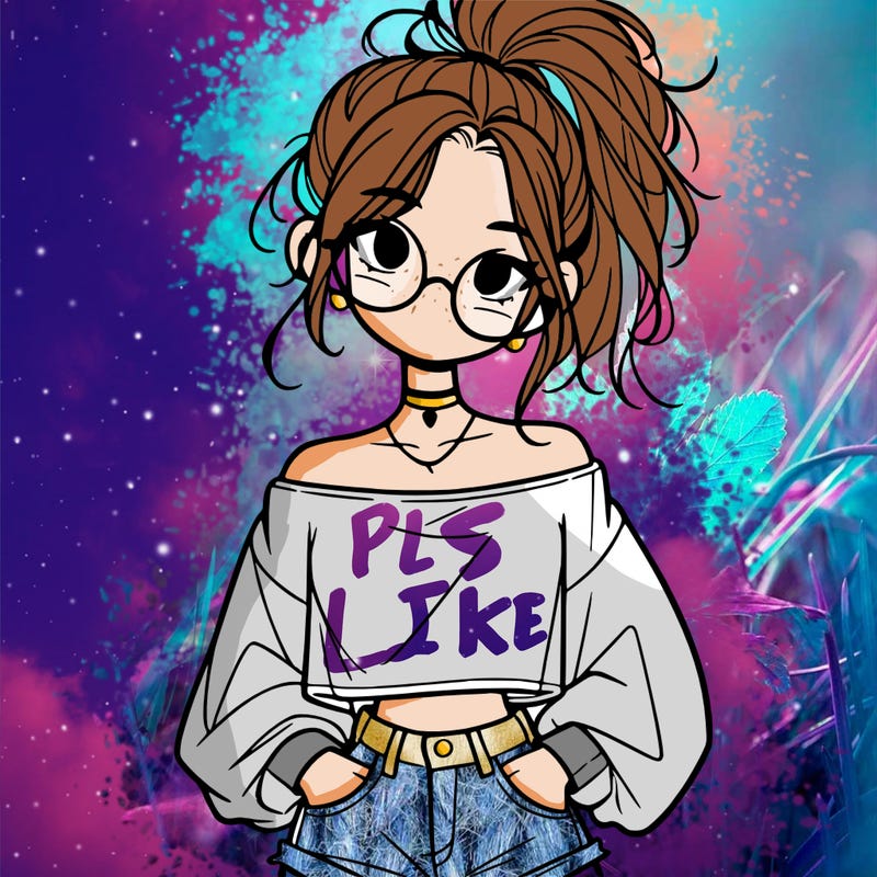 girl with a messy ponytail glasses a baggy crop top and jean shorts