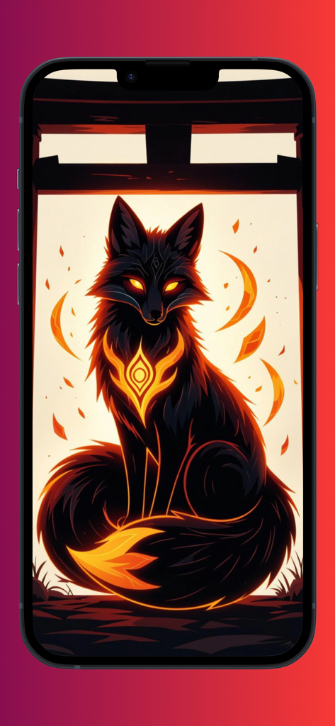 Fondo de pantalla de zorro de anime artístico en blanco y negro de alta resolución en una pantalla de iPhone