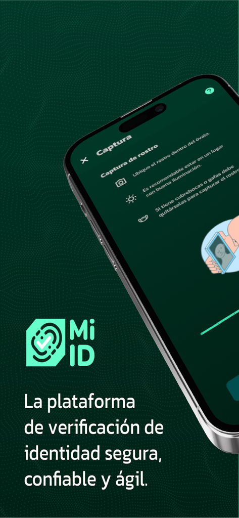 Écran d'application MiiD montrant l'interface de capture faciale pour une vérification d'identité sécurisée