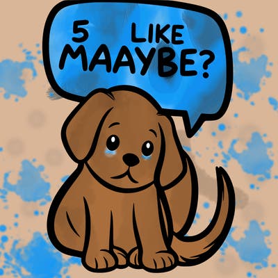 a puppy that says 5 like maybe