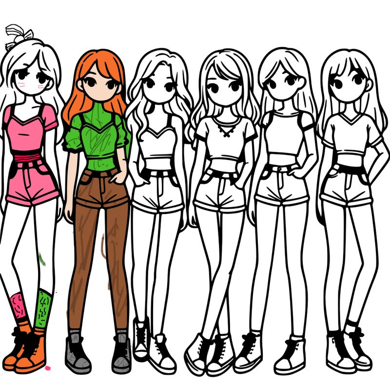 a group of girls wearing crop tops and shorts