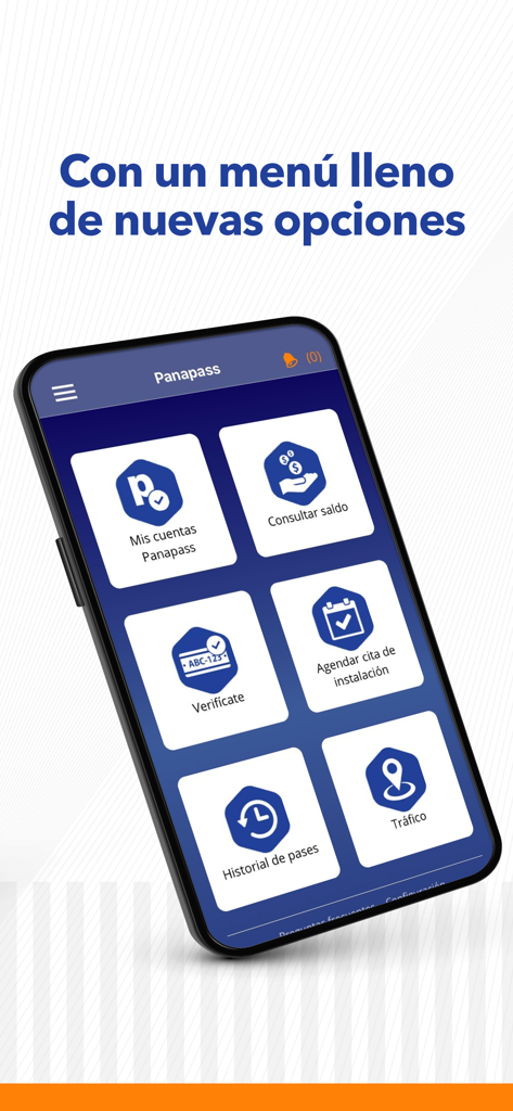 Panapass - Panapass mobile app main menu screen showing various features like balance check, transit history, and traffic updates