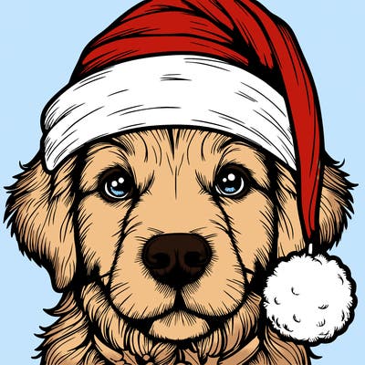 realistic dog with a christmas hat