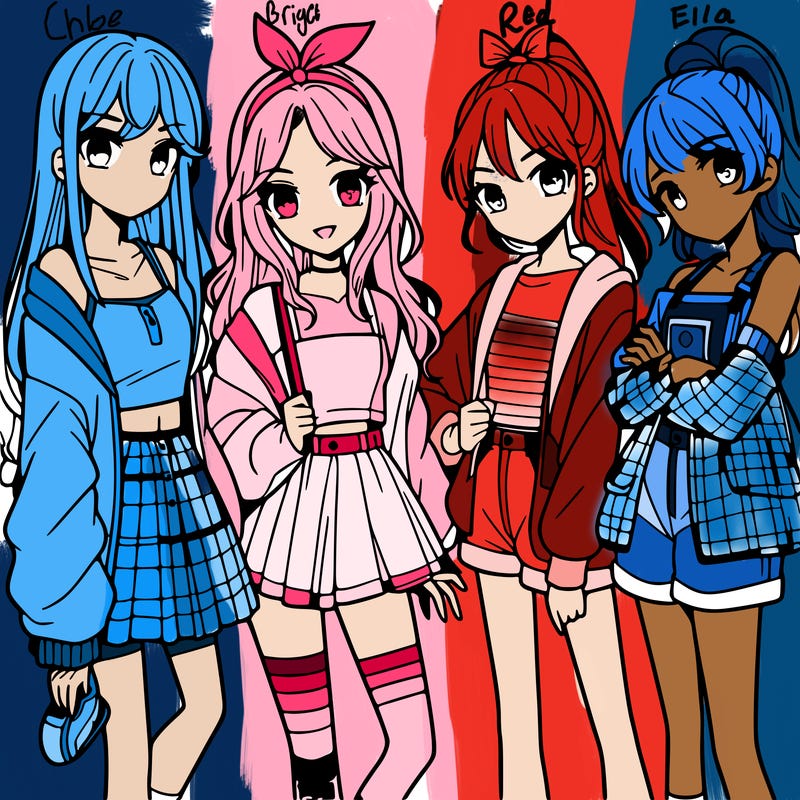 teen manga girls group of 4
