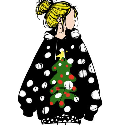 realistic girl with a oversized sweatshirt on and a bun