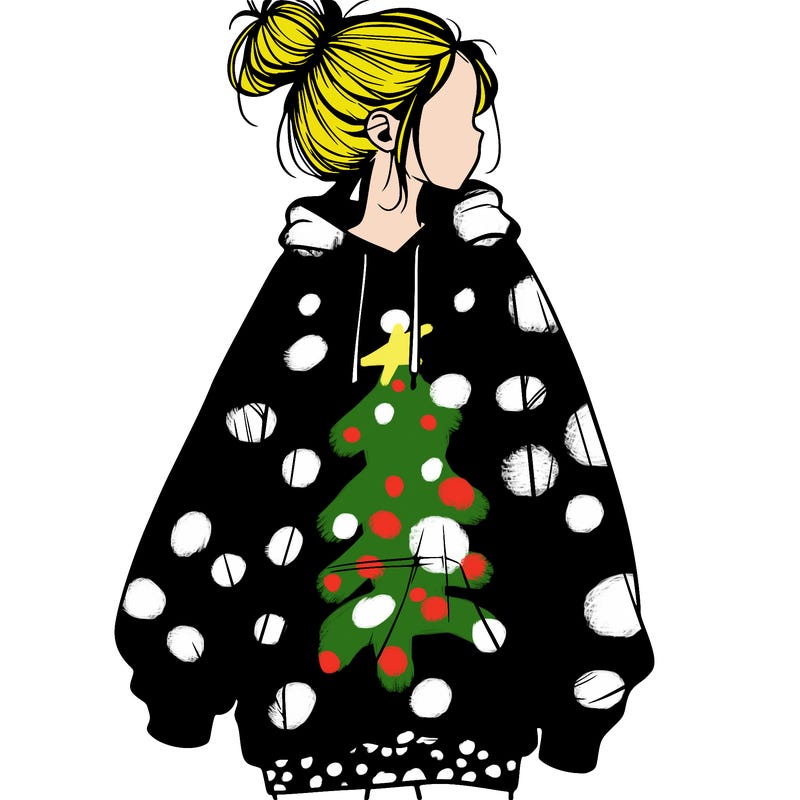 realistic girl with a oversized sweatshirt on and a bun